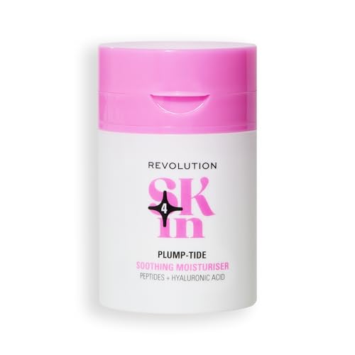 Revolution Skin, Plump-Tide Peptide & Hyaluronic Acid Soothing Moisturiser, Calming Face Cream, Vegan & Cruelty-Free, 50ml