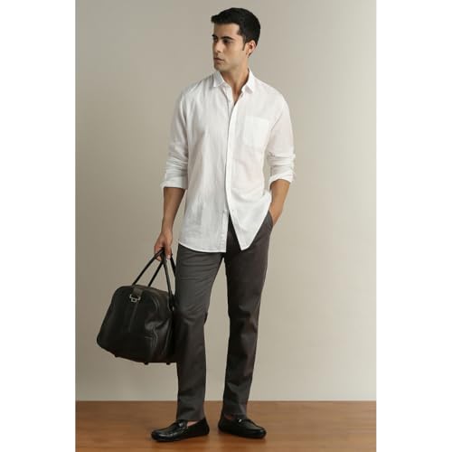Image of Peter England Men's Super Slim Fit Stretchable Cotton Satin Casual Trousers | Office Sleek & Trendy Look
