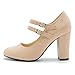 Women's Mary Jane Pumps, Double Strap, Chunky Block High Heel, Round Toe, 3.54 Inch Dress Shoes Matte Nude 26.01cm Insole - US 9.5