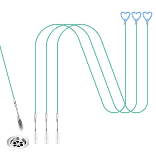 Cable Desatascador Tuberías 200CM 3PCS,Limpiador Flexible y Drain Cleaner para Fregadero, Baño, Cocina, Coche y Frigorífico,Cepillo en Espiral 360° de POM, Reutilizable y Sin Productos Químicos