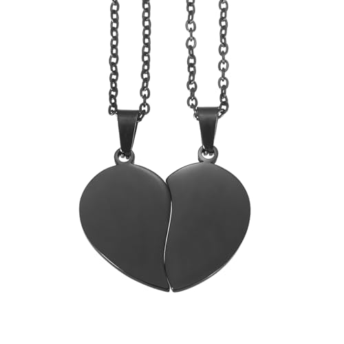 Pendentif cœur brisé 2,8 cm personnalisable en acier inoxydable noir rigide