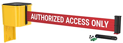 Visiontron WM412 Retractable Belt Wall Mounted Yellow Crowd Control Barrier and Receiving End, 20' Authorized Access Only Belt