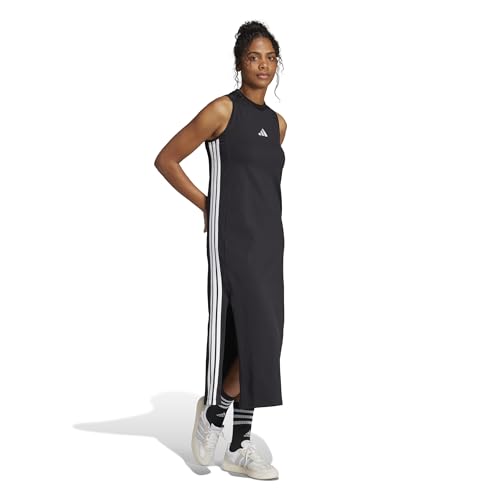 adidas Damen Essentials 3-Stripes Long Racerback Dress, Black/White, M