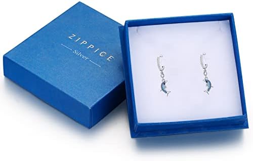 Silver Dolphin Earrings, Cute Animal Dolphin Hoops Drop Earrings, Joyful Ocean Love kindness Energy Dolphin Earrings, 925 Sterling Silver/Aquamarine Dolphin Earrings, Jewelry Gifts For Girls Women
