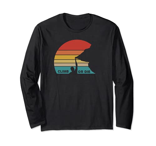 Climb or die - retro - Climbing mountain rock Cliffhanger Long Sleeve T-Shirt, Black
