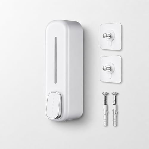 Image of Soap Dispenser 400ml No-Drill Adhesive Wall-Mounted Dispenser, Durable ABS Plastic, White Dolphin Design Dispenser for Kitchen, Hand Wash, Shower Gel & Sanitizer