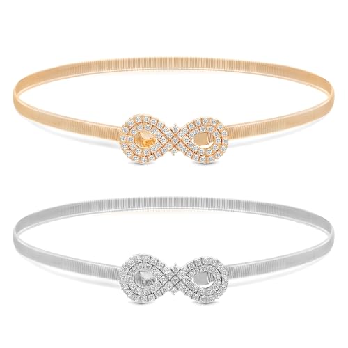 Rhinestone Belt For Formal Dress Women's Skinny Metal Waist Elastic Skinny Stretch Chain Formal Rhinestone Waist Belt For Women Girls Dresses Jeans(Silver, Gold) - Main Image