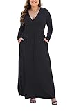 HAOMEILI Womens Long Sleeve Casual Plus Size Maxi Dresses with Pockets 2XL, Black