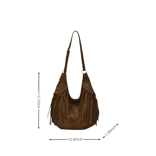 Image of Women Vintage Suede Fringe Hobo Bag Tote Shoulder Bag Crossbody Bag and Hippie Western Cowgirl Purse Shoulder Bag