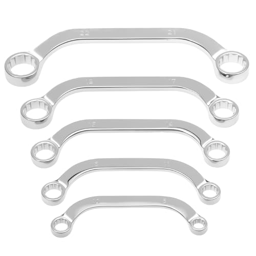 SHASUXTING 5 Pcs Half Moon Box Wrench Set Metric C-Style 8mm to 22mm Wrenches Double End Half Moon Shaped Ratcheting Wrench C-Shape Box Wrenches Tools for Repairs