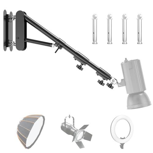 Wall Mount Triangle Boom Arm, 5.9 Feet/180cm Max Length, 180° Flexible Rotation, for Photography Strobe Light, Ring Light, Umbrella Softbox, Reflector