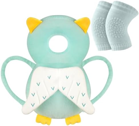 Vicloon Baby Kopfschutz, Verstellbare Schutzkissen Baby, Atmungsaktive Baby Head Schutzpolster für Kinder 4-24 Monate, Einstellbare Säugling Kissen Rucksack mit Knieschützer (Hellg