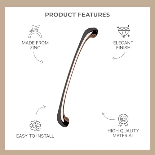 Image of LAPO 6 Inch Cabinet Handles for Storage Areas, Perfect for Kitchen Cabinets, Comfortable Grip Feel, Easy Installation, Corrosion Resistant, Hole to Hole Size 13.2 cm (Black Rose Gold, Pack of 3)