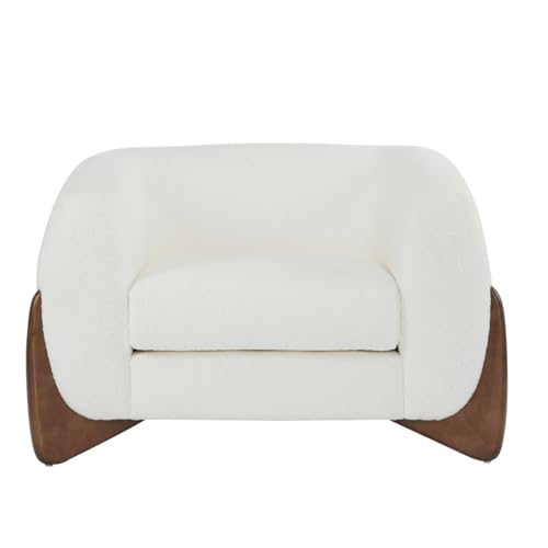 Image of Upholstered 3 Seater Sofa Three Seater Sofa with Wooden Legs for Living Room Hotels & Offices (One Seater Boucle White)