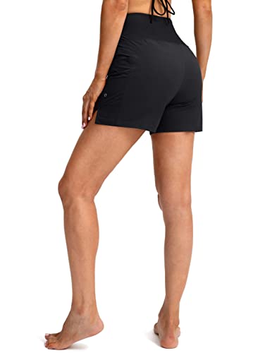 G Gradual Women's 5" High Waisted Swim Board Shorts With Phone Pockets Upf 50+ Quick Dry Beach Shorts For Women With Liner(Black, X-Large) #TOP3