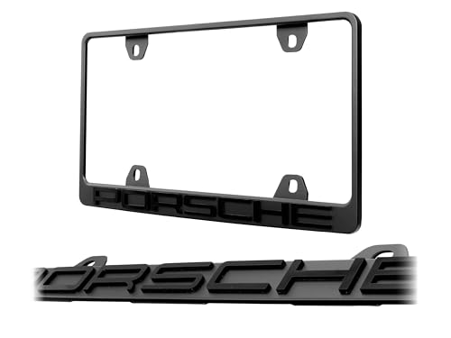USR UNIQUE STYLE RACING Stealth Black Powder Coat UV Resistant Rust-Proof Steel Plate Holder - 1pc - Compatible 911 Carrera Boxster Cayenne Macan (3D RAISED LETTER/STEEL LICENSE FRAME)