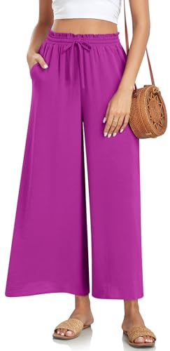 Bestbee Womens Plus Size Palazzo Pants Dressy Casual Wide Leg Slacks Elastic Waist Business Flowy Pants with Pockets, 3XL, Dragon-Fruit Color2