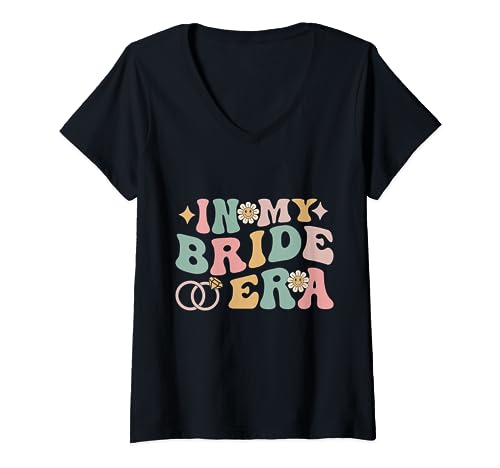 In My Bride Era Funny Retro Groovy Boda Compromiso Camiseta Cuello V