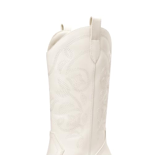 Image of DREAM PAIRS Cowboy Boots for Women Cowgirl Western Boots Fashion Embroidery Stitched Chunky Heel Mid Calf Boots