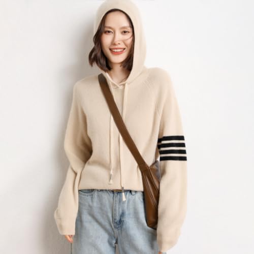 Image of Women's Long Sleeve Hoodie Cashmere and Wool Blend Pullover Tops Sweater
