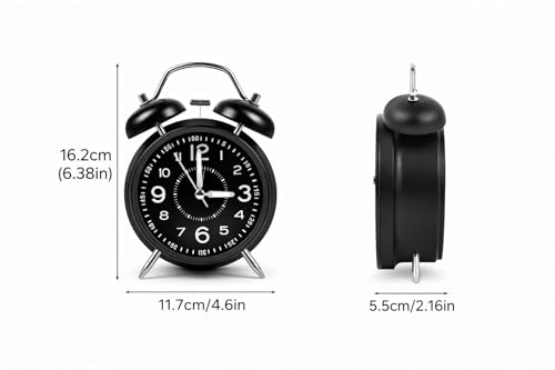 Image of JASIFS Analog Alarm Clock for Heavy Sleepers Loud Clock for Adults, Metal 4 Inches Twin Bell Table Clock with Backlight Alarm Clocks for Students Decoration Bedroom /Office (Metal Black Luminous)
