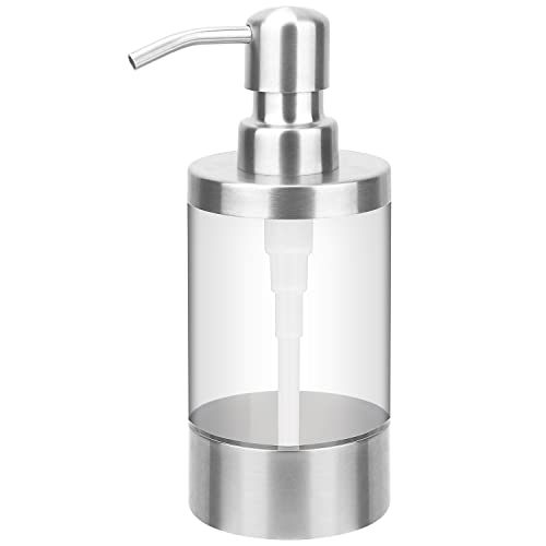 Soap Dispenser Stainless Steel Hand Liquid Soap Clear Acrylic Bottle Washing Up Liquid Dispenser Holder for Kitchen, Bathroom, Toilet, Shopping Mall, Hotel 250ml