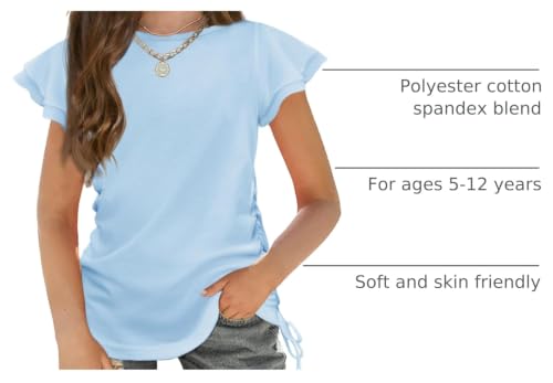 Image of Arshiner Girls T Shirts Ruffle Short Sleeve Ruched Knot Side Tunic Blouse Summer Tee Tops