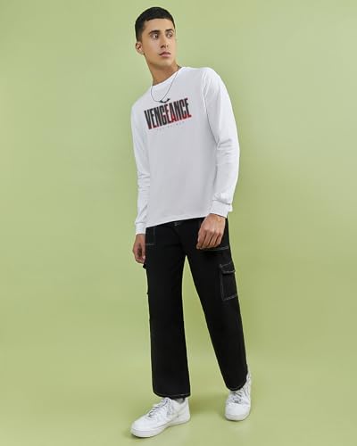 Image of Bewakoof X DC Batman Men's Cotton Printed Oversized Fit Full Sleeve Round Neck T-Shirt | Casual Wear | Street Wear | Oversized t Shirt for Men Cotton | Baggy