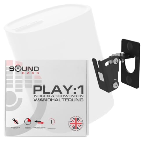 Sound bass Play 1 Wandhalterung, Schwarz, Kompatibel nur mit Sonos Play:1, Verstellbarer Dreh- und Neigungsmechanismus, Halterung inklusive sämtlichem Befestigungsmaterial
