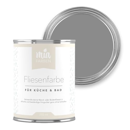 miafarben Fliesenfarbe ohne Schleifen – Fliesenlack für Wand & Boden – Bad & Küche – hochdeckend, matt, wasserbasiert, für Innen (Natürliches Felsengrau, 750ml)