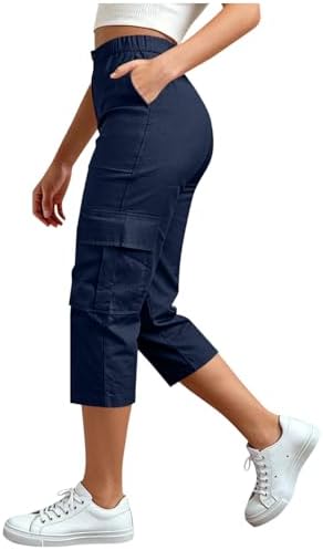 Womens Capris with Pockets Stretch Lightweight Casual Cargo Pants Summer Travel Capri Cropped Trousers with Pockets - 1
