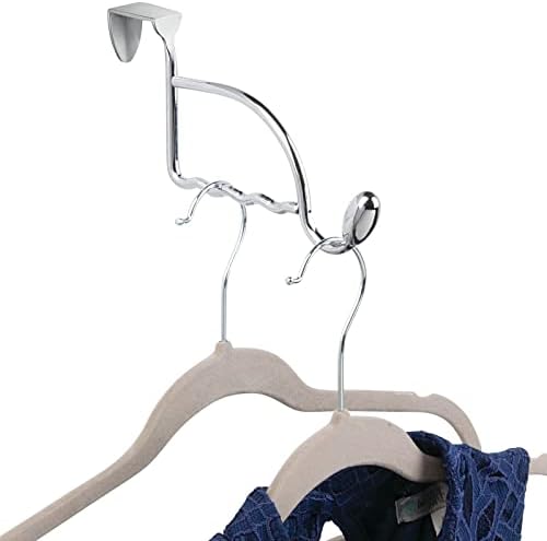 mDesign Wardrobe Hooks - Set of 2 - Stainless Metal Coat Hangers for Hanging Over the Door for Towels and More - Door Hooks for Hallways, Bathrooms and Wardrobes - Chrome