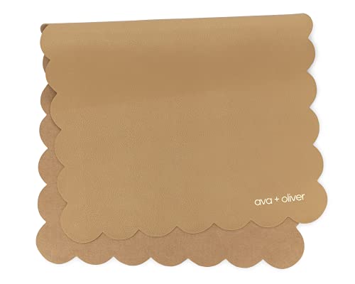 Image of Ava + Oliver Vegan Leather Baby Changing Mat - Multipurpose Portable Wipeable Diaper Pad - Foldable for Travel (16 x 30 in) (Tan Scallop)