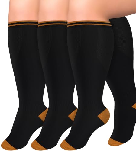 Image of Diu Life 3 Pairs Plus Size Compression Socks for Women and Men Wide Calf Extra Knee High Support for Circulation