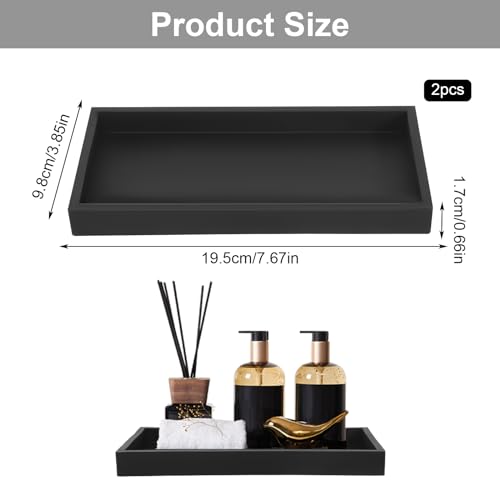 2 Stück Badezimmer Tablett Dekotablett Deko Tablett Schwarz Silikon Ablageschale Kleines Tablett für Waschtisch Badewanne Küchenspüle und Toilette (Rechteck)