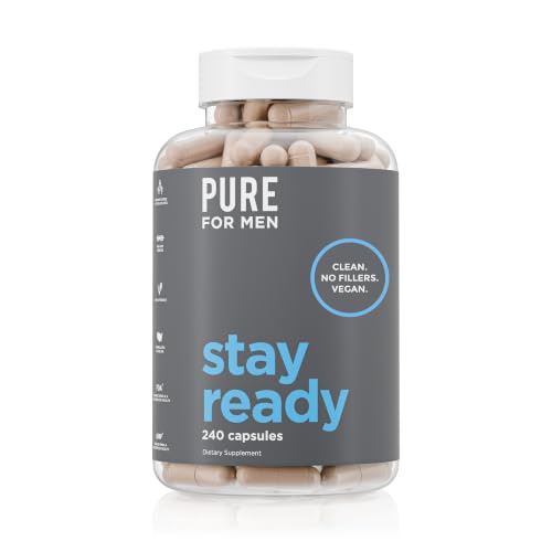 Pure for Men Original Cleanliness Stay Ready Fiber Supplement | Helps Promote Digestive Regularity | Psyllium Husk Aloe Vera Chia Seeds Flaxseeds | Proprietary Formula | 240 Vegan Capsules