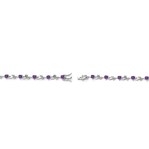 Gem Stone King 925 Sterling Silver Heart Shape Purple Amethyst and White Lab Grown Diamond Greek Vine Flower Tennis Bracelet For Women (4.24 Cttw, 7.5 Inch)4