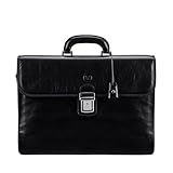 Maxwell Scott - Personalized Mens Luxury Leather Classic Work Briefcase with Shoulder Strap - 3 Section - The Paolo3 Black