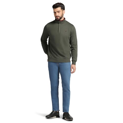 Image of Blackberrys High Neck Green Melange Solid Sweat-Shirt - Pipper