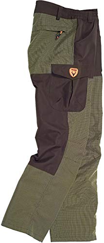 WORKTEAM Pantalón de Caza Impermeable Oxford con Refuerzo Ripstop Antiespinos, Multibolsillos, Forro Interior y Cintura Elástica, Resistente para Monte y Outdoor, Hombre Verde Caza+Marron M