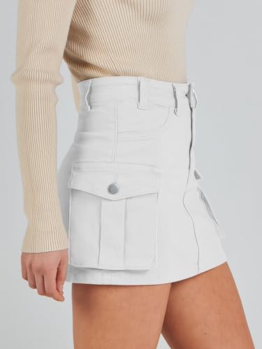 Anrabess Cargo Skirt Women Button Mini Skirt With Pocket Y2K Bodycon 2024 Trendy Denim Jean Short Skirts White Medium thumb #3