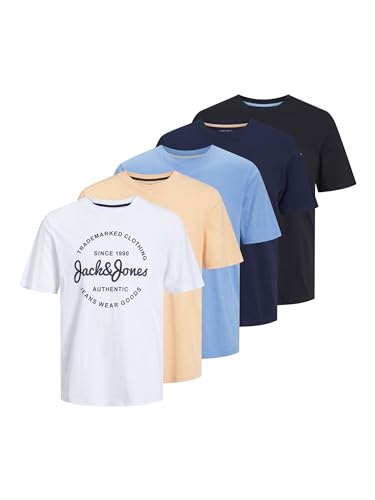 T-Shirt Pack de 5 JACK & JONES Col Ras du Cou : lot de t-shirts imprimés mode homme