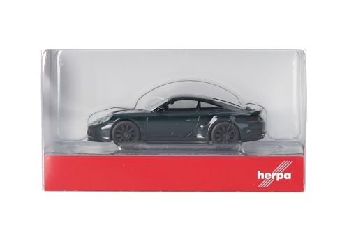 Herpa Modellauto Porsche 911 (991) Turbo, Verde British Racing Green, Miniatur im Maßstab 1:87, Sammlerstück, Made in Germany, Modell aus Kunststoff
