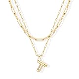 NVWAROCK Collar de letras de burbujas para mujeres y niñas, collares en capas con inicial de globo, chapado en oro de 14 quilates, colgante grueso del alfabeto con clip de papel, gargantilla doble