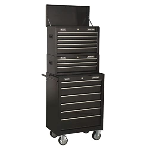 Image of Sealey American PRO® 14 Drawer Topchest, Mid-Box & Rollcab Combination/Tool Chest on Wheels with Ball-Bearing Slides - Black - AP22BSTACK