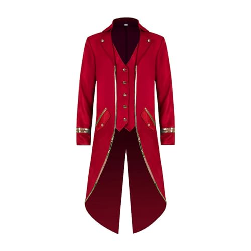 FJKVKDT Mittelalterliche Männer Vintage Jacke Retro Gothic Viktorianische Mantel Silvesterparty Kostüm (Rot XL)