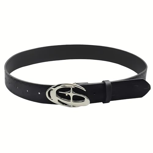 Y2K Belt Distressed Black PU Leather Moon‑Star Buckle – Vintage Gothic Silver Fashion Belt for Womens - 100cm Y2K Accessories