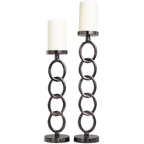 Deco 79 Dark Gray Geometric Candle Holders Set Cover