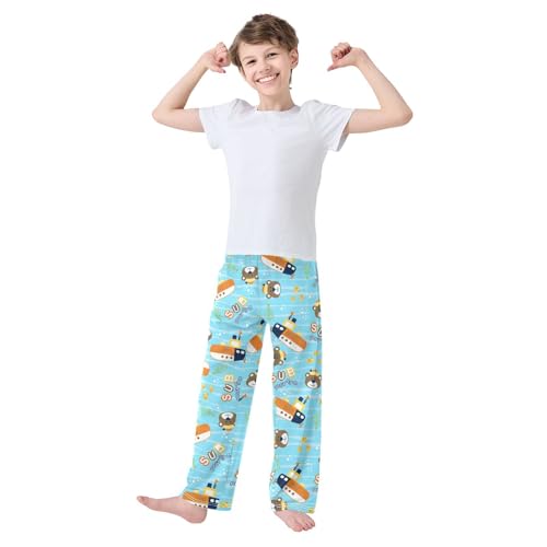 ZZXXB Submarine and Bear Boys Long Pants Soft Trousers Elastic Waist Kids Lounge Bottoms with Pockets S-XL2