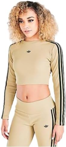 ADIDAS Women's Originals Ribbed Cropped Long-Sleeve Top in Beige/Beige Tone Size X-Large Polyester/Plastic